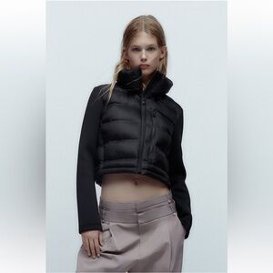 Zara Contrast Cropped Puffer Jacket (Color: Black, Size: M)